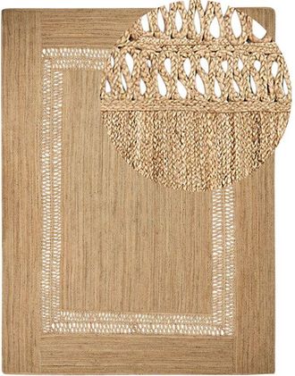 Beliani Beliani - Braided Jute Area Rug Natural Boho Style Cut-Out Pattern Floor Mat 300 x 400 cm Beige Yenikoy