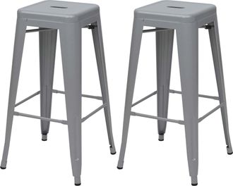 Hhg Hhg - Juego De 2 Taburetes De Bar 799, Taburete De Bar Taburete De Mostrador, Metal Dise&ntilde;o Industrial Apilable, Gris