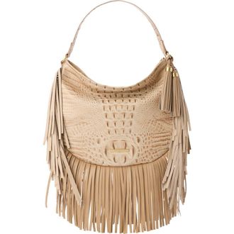 Brahmin Small Kathleen Fringe Croc Embossed Leather Shoulder Bag in Sandstorm at Nordstrom