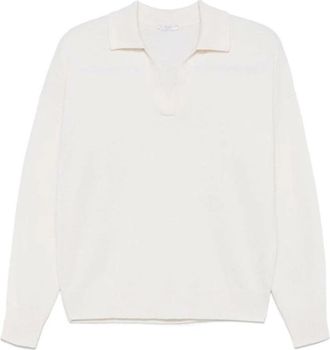 PESERICO Witte Gebreide Polo Top - Dames - V-hals truien - Wit - 2XL - Wol - Truien & Vesten