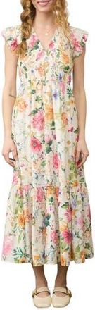 August Sky Smocked Midi Dress in Cream Multi at Nordstrom Rack, Size Medium