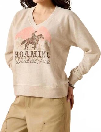Ariat Wild And Free V-Neck Sweatshirt In Khaki Heather