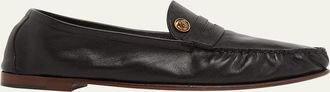 Versace Mens Medusa Leather Moc-Toe Loafers