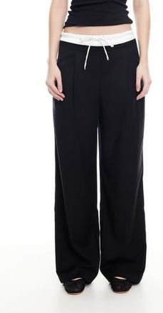 Lioness Frankie Pleated Tie Waist Pants in Onyx at Nordstrom Rack, Size X-Small