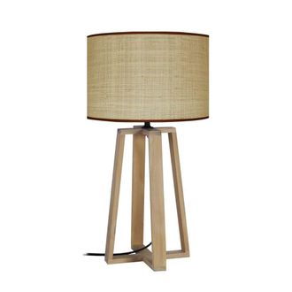 Tosel Lampe &agrave; quatre pieds madera Alt.50cm natural Pantalla: AMARILLO