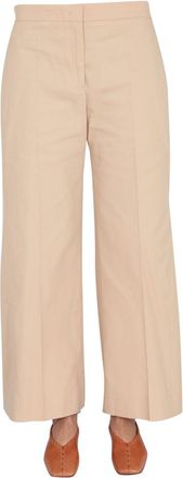 Jil Sander Wide Leg Cotton Trousers - Beige