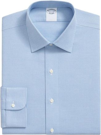 Brooks Brothers Regular Fit Non-Iron Dobby Supima Katoenen Overhemd met Ainsley Kraag - Heren - Zakelijke Overhemden - Blauw - 5XL - Katoen - Overhemden