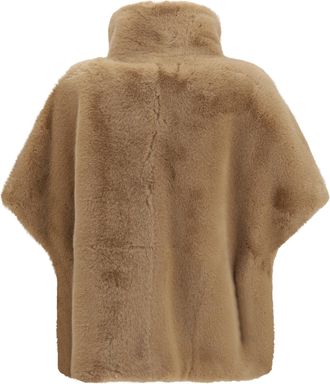 Pinko Womens Faux Fur Jacket With Buckle Beige Toupe Caldo Polyester