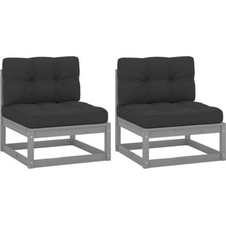 vidaXL Sof&aacute; Central De Jard&iacute;n 2 Pzas Cojines Madera Pino Maciza Gris Vidaxl