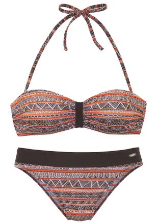 Buffalo Bandeau-Bikini BUFFALO, Damen, Gr. 36, Cup C/D, braun (braun bedruckt), Xtra Life LYCRA, bedruckt, gestreift, Bikini-Sets Bandeau-Bikini, Mit trendige
