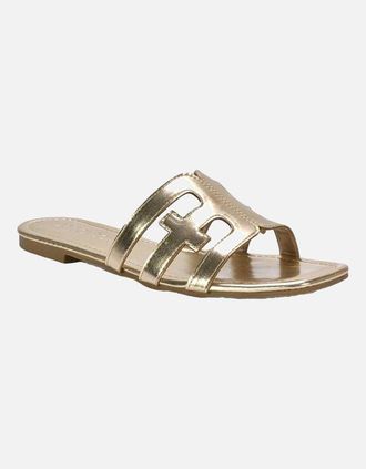 XY London Womens XY London Womens/Ladies Ellie Metallic Cut Out Strap Square Flat Sandals - Gold - Size: 4