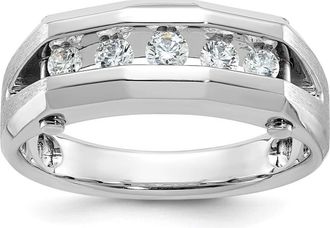 Diamond2Deal 14k White Gold Lab Grown Diamond 5-Stone Band Ring 3/4Ct Clarity- VS Color- G-H