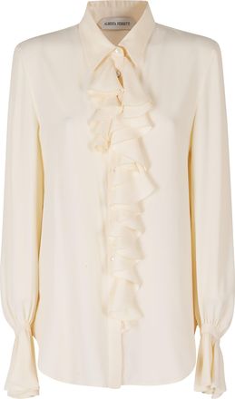 Alberta Ferretti Cr&ecirc;pe De Chine Ruffled Placket Blouse