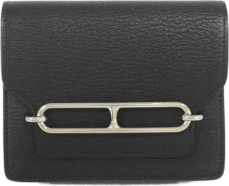 Herm&egrave;s Black Chevre Leather Wallet (Bi-Fold) (Pre-Owned)