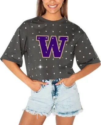 Gameday Couture Womens Gameday Couture Gray Washington Huskies Go Time Rhinestone Crop T-Shirt at Nordstrom, Size X-Large