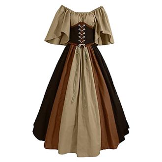Generic Womens Renaissance Costume Vintage Elegant Lace up Halloween Gown Princess Dress with Corset Medieval Evening Party Prom Cocktail Swing Victorian Dres