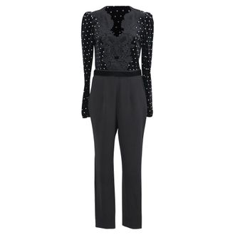 Self Portrait V-Neck Jumpsuit in Black Polyester