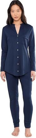 Hanro Pure Essence Long Sleeve Pajama Set Womens Pajama Sets Deep Navy : MD, Cotton