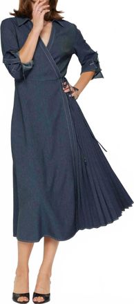 Current Air Long Sleeve Wrap Dress In Denim