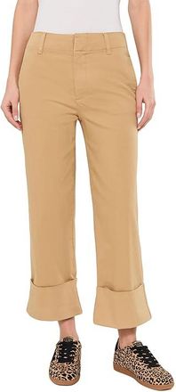 Kut from the Kloth Sienna High-Rise Straight Leg Roll Up in Khaki Womens Jeans Khaki : 12 25.5, Cotton/Spandex