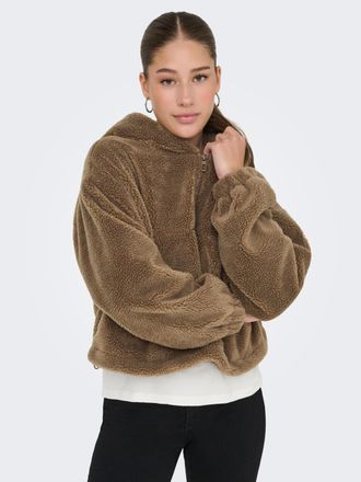 Only Fleecejacke ONLY ONLSIENA TEDDY ANORAK LIFE CC OTW, Damen, Gr. XL, cocoa cr&eacute;me, Web, Obermaterial: 100% Polyester, unifarben, regular fit, B&uuml;ndchen, J