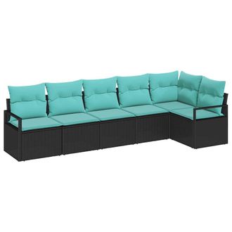 vidaXL Juego De Sof&aacute; 6 Pcs Negro Rat&aacute;n Sint&eacute;tico Vidaxl