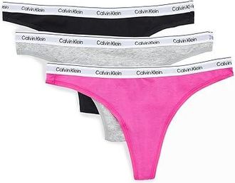 Calvin Klein Underwear Icon Logo Thong 3-Pack Womens Underwear Black/Grey Heather/Stunning Orchid : MD (US 8-10), Cotton/Elastane