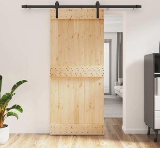 vidaXL Puerta Corredera Con Herrajes Madera Maciza De Pino 90x210 Cm Vidaxl