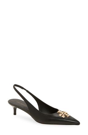 Tory Burch Eleanor Kitten Heel Slingback Pump in Perfect Black /Gold at Nordstrom, Size 6.5