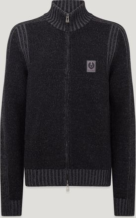 Belstaff Seasonal Watch Full Zip Jumper Mens Lambswool Black / Tornado Grey Size 2XL