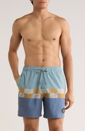 Rvca Hawaii Sunset Swim Shorts in Dark Denim at Nordstrom Rack, Size X-Large