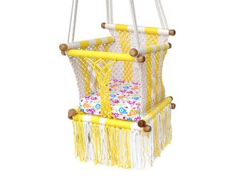 Hamac del sol Hamaca para beb&eacute; de macram&eacute; amarillo y blanco