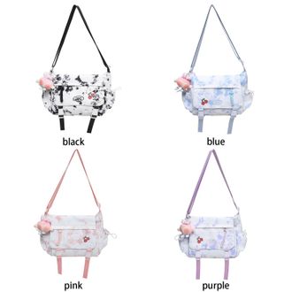 Generic Women Nylon Messenger Bag W/Pendant Large Capacity for Travel Work (Black)