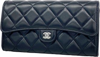 Chanel Black Leather Long Wallet (Bi-Fold) (Pre-Owned)