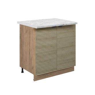 Vicco Armario Bajo Para Fregadero Fame-line, Panel De Roble, 80 Cm Con Estante, Et M&aacute;rmol Vicco