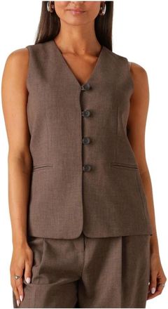 Moss Copenhagen Rosina Michelle Gilet - Dames - Bodywarmers - Bruin - S - Leer - Jassen