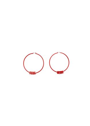 GCDS Red enamelled logo hoop earrings