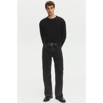 H&M Loose Straight Twisted Leg Jeans in Denim Black at Nordstrom, Size 38 X 32