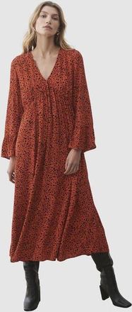 Finery Laura V-Neck Animal Print Midi Dress in Rust Animal at Nordstrom, Size 14