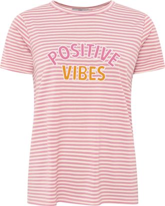 Zwillingsherz T-Shirt ZWILLINGSHERZ Positive Vibes, Damen, Gr. XXL, hellrosa, Web, Obermaterial: 95% Viskose, 5% Elasthan, bestickt, geringelt, bequem h&uuml;ftbedeckend