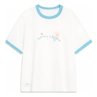 Li-Ning (WMNS) Li-Ning Anything Is Possible Graphic T-shirt White Blue AHST488-1