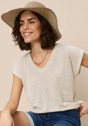 Laura Scott Sonnenhut LAURA SCOTT, Damen, beige melange, Web, Stroh, kontrastfarbene Details, festlich, H&uuml;te Sonnenhut, mit Zierband, knautsch- & faltbar - NEW