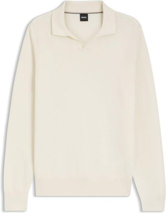 BOSS Knitted cotton sweater with Johnny collar