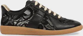 Maison Margiela Replica Lace-Trim Leather Sneakers