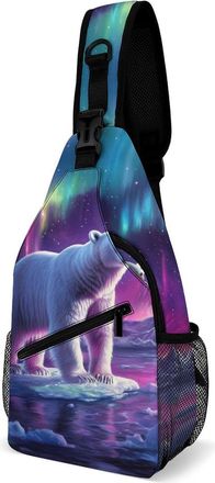 Generic Bear in Northern Lights Unisex Shoulder Bags Casual Crossbody Chest Bag Sling Backpack for Hiking Cycling Travel