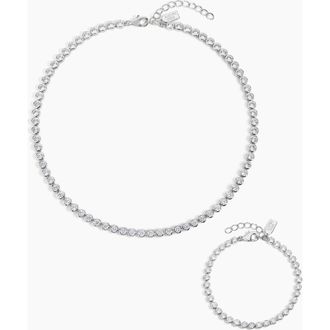 Electric Picks Jewel Bezel Tennis Bracelet and Necklace - Silver Set of 2 at Nordstrom