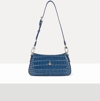 Vivienne Westwood Tasha Shoulder Phone Bag Emboss Croc Leather Blue