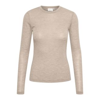 Gestuz Zachte Wol Ronde hals Top Sand Melange - Dames - Ronde hals truien - Beige - S - Wol - Truien & Vesten