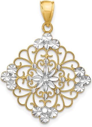 Diamond2Deal 14k Yellow Gold and White Rhodium Diamond-cut Filigree Medallion Charm Pendant