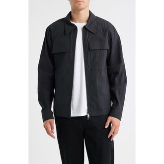 Nn.07 Alban 5721 Cotton Seersucker Zip-Up Shirt Jacket in Black at Nordstrom Rack, Size X-Large